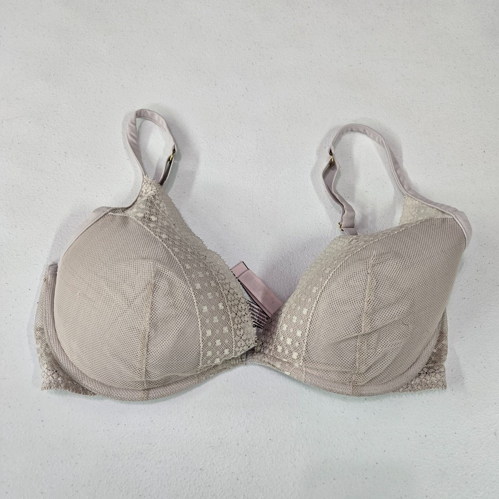 Victoria Secret Women Bra 34DD Gray Lace Plunge Incredible By Lightly Lined